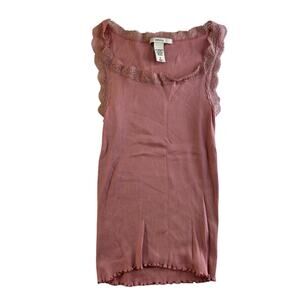 Y2K Merona XL Tank Top Lace Cami Trim Pink Ribbed Ruffle Cotton Stretch Coquette